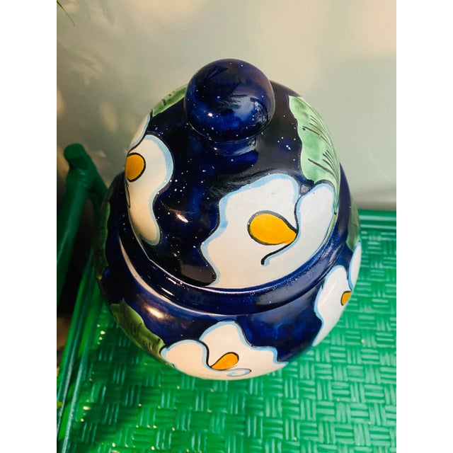 1980s Large Talavera Ceramic Calla Lilies Ginger Jar For Sale - Image 9 of 13