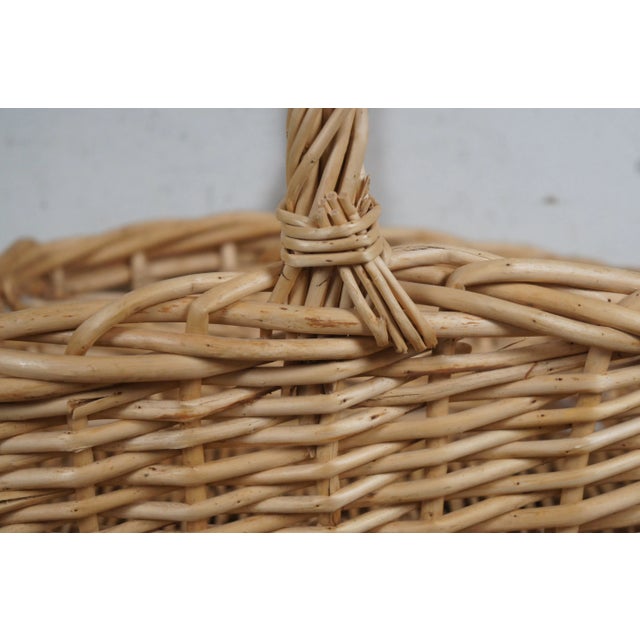 Brown Mid 20th Century Vintage Woven Reed Willow Country Farmhouse Harvest Gathering Basket For Sale - Image 8 of 10