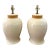 Hollywood Regency Ivory Ceramic & Rattan Ginger Jar Table Lamps - A Pair For Sale
