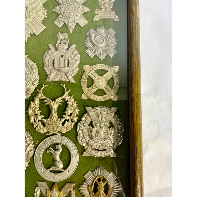 Green Antique Victorian Shadow Box Framed Set of 29 Scottish Military Regimental Badges For Sale - Image 8 of 18