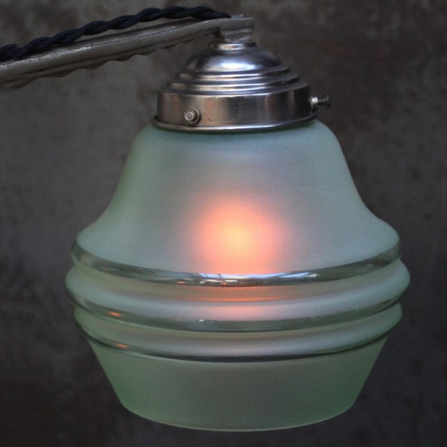 Green Art Deco Chandelier in Green Frosted Glass and Silver Nickel, 1920s For Sale - Image 8 of 11