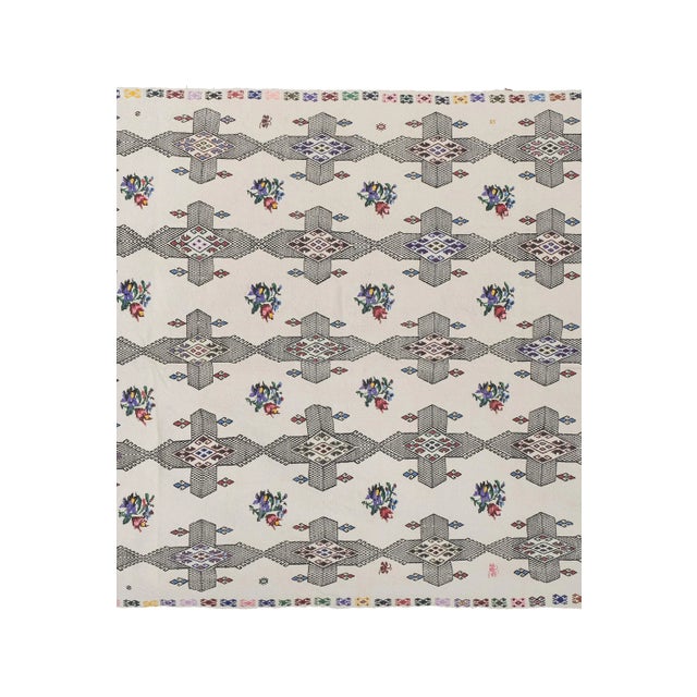 Mid-Century Modern Vintage Oriental Floral Embroidery Jajim Kilim Rug 5'11" X 7'5" For Sale - Image 3 of 13