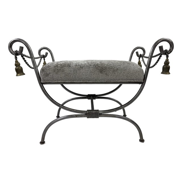 Late 20th Century Hand Forged Iron and Brass Upholstered Bench For Sale