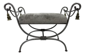 Late 20th Century Hand Forged Iron and Brass Upholstered Bench