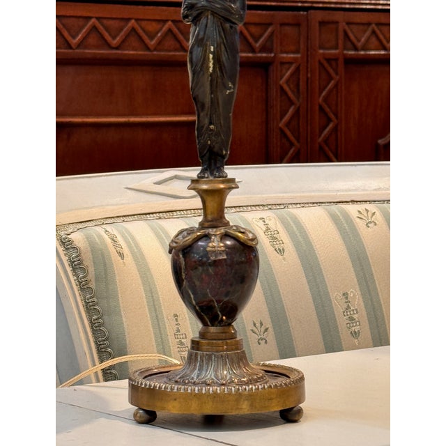 Early 19th Century French Empire Bronze and Marble Candlestick Lamp For Sale - Image 4 of 8