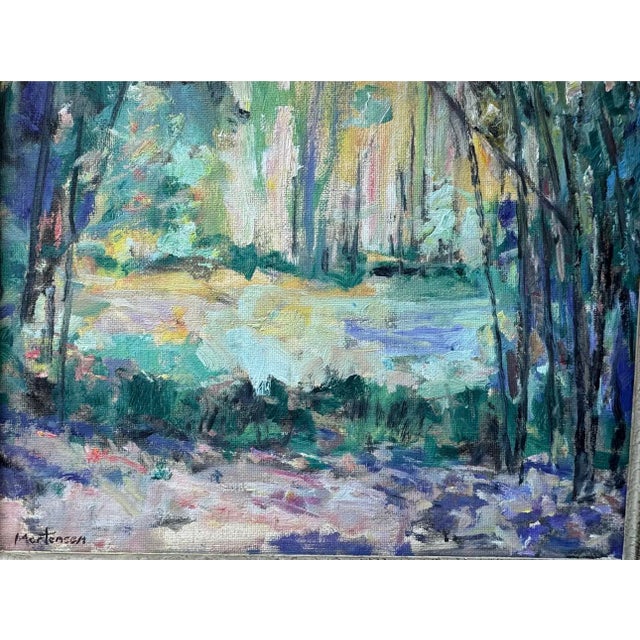 Contemporary Post-Impressionist Oil Painting of Water Scene With Lilies After Monet in Vintage French Frame For Sale In Houston - Image 6 of 9
