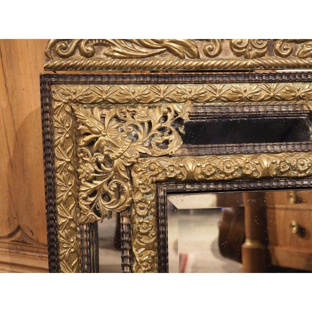Circa 1860 Ebonized and Brass Repousse Louis XIV Style Parclose Mirror For Sale In Dallas - Image 6 of 18