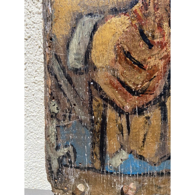 Primitive Folk Religious Panel on Weathered Wood, 1890s For Sale - Image 4 of 7