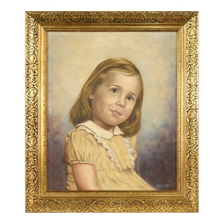 "Joni" - Mid Century Modern Portrait of a Girl in Yellow Dress in Oil on Canvas by Morris Zirlin For Sale