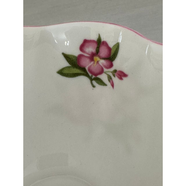 1950s 1950s Shelley Pink Oleander Tea Cup & Saucer: Dainty English Bone China Teacup For Sale - Image 5 of 6