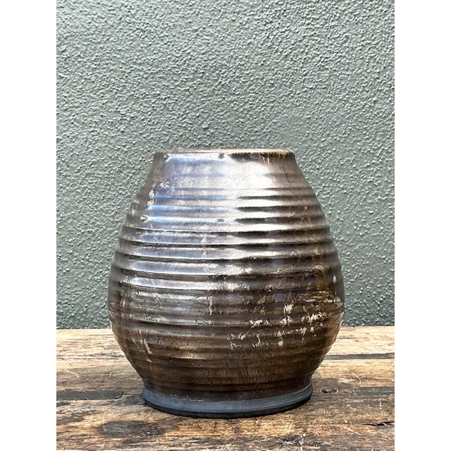 Vintage Original Rippled Studio Pottery Vase For Sale - Image 10 of 12