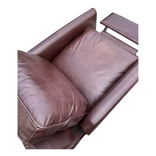 Wood Pottery Barn Tyler Roll Arm Leather Recliners – With Nailhead Trim - Set of 2 For Sale - Image 7 of 11