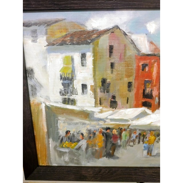 Vintage Old World Outdoor Market Scene Painting, Framed For Sale - Image 4 of 5