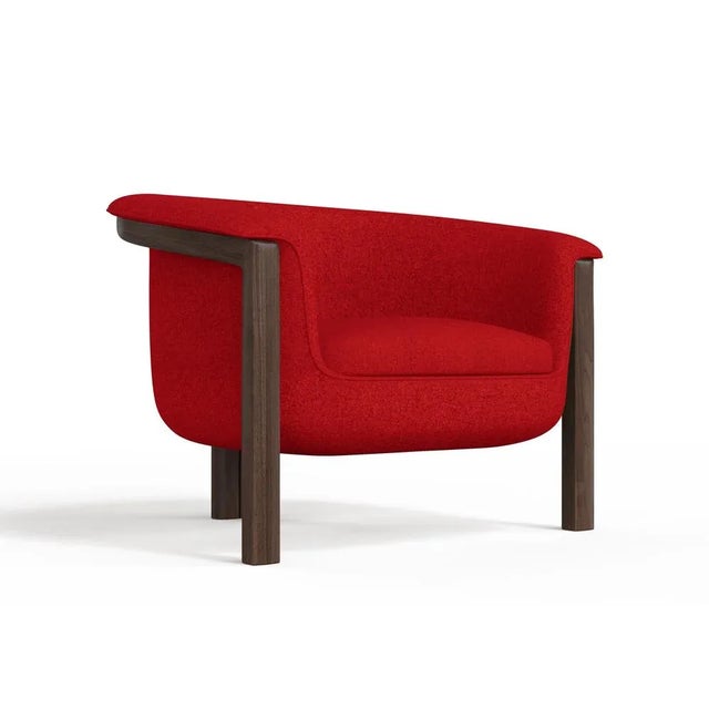 Modern Agnes Armchair in Walnut and Red Wool Fabric by Javier Gomez For Sale - Image 4 of 8