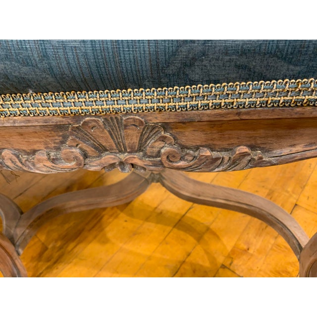 Blue Vintage Louis XV Style Upholstered Window Bench For Sale - Image 8 of 12