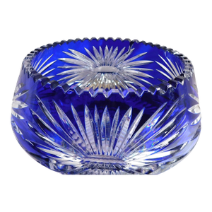 Large 1960s Blue Cut to Clear Bowl With Flower Design