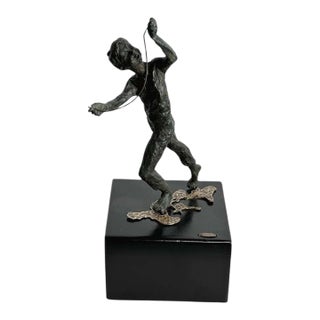 Cheeky Child Bronze Statue on Square Base by Curtis Jere For Sale
