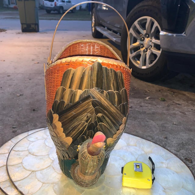 Hollywood Regency 1980s Earth-Tone Double Headed Geese Basket With Handle For Sale - Image 3 of 13