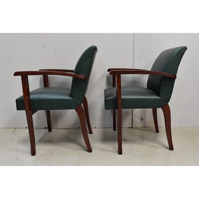 Set of Beech Mahogany Bridge Armchairs, 1940s For Sale - Image 17 of 18