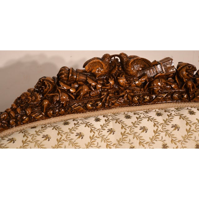 1920s 1920s Antique French Carved Walnut Spring-Seat Loveseat Sofa New Upholstery For Sale - Image 5 of 17