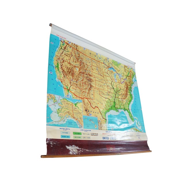 This exceptional vintage classroom pull-down wall map of the United States was produced by the renowned George F. Cram...
