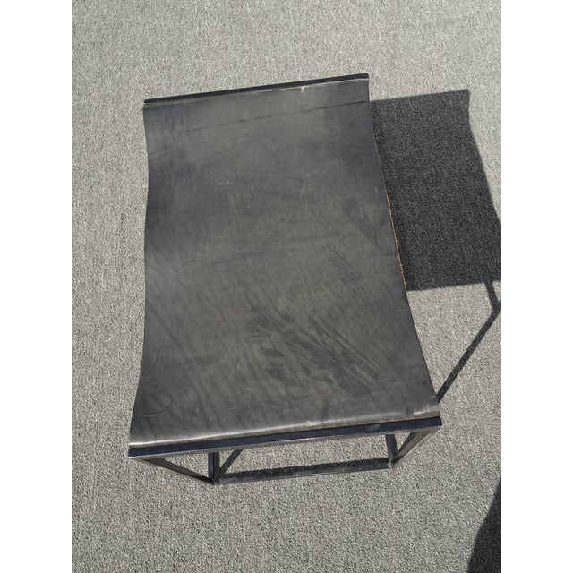 Black Bench With Leather Seat Stool W Metal Frame #1 For Sale In Los Angeles - Image 6 of 12