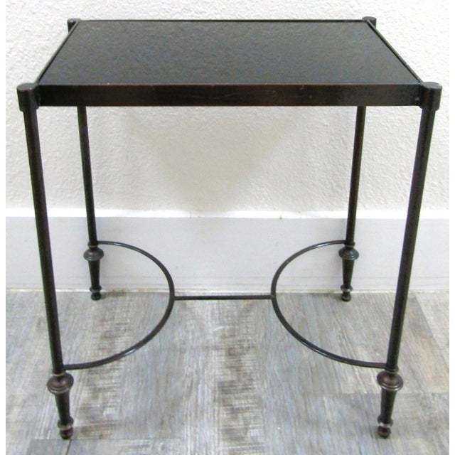 Metal Vintage Rectangular Bronze and Black Granite Top 18" Tall Drink Table For Sale - Image 7 of 18