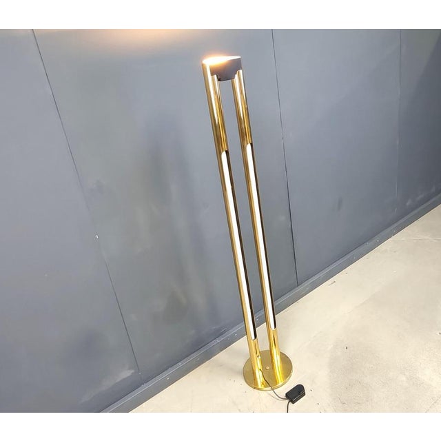 Hollywood Regency Vintage Brass Tube Light Floor Lamp, 1980s For Sale - Image 3 of 11