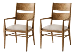 Oak Parquetry Dining Arm Chairs- Set of 2