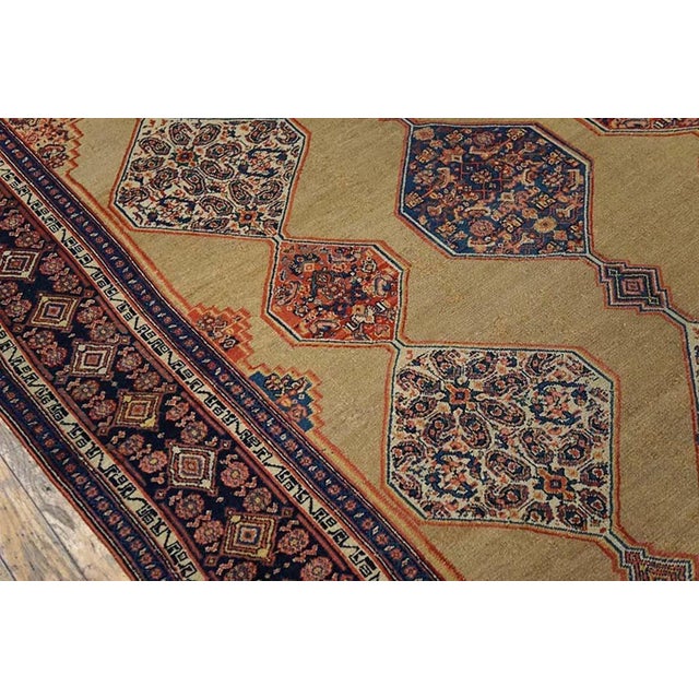 1890s Tan Camel Diamond Antique W. Persian Senneh Rug 4'8" X 6'6" Handknotted Wool Carpet For Sale - Image 4 of 6