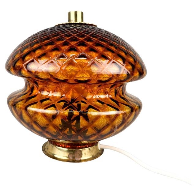 Glass and Brass Table Lamp from Jablonec Glassworks, Former Czechoslovakia, 1960s For Sale - Image 11 of 11