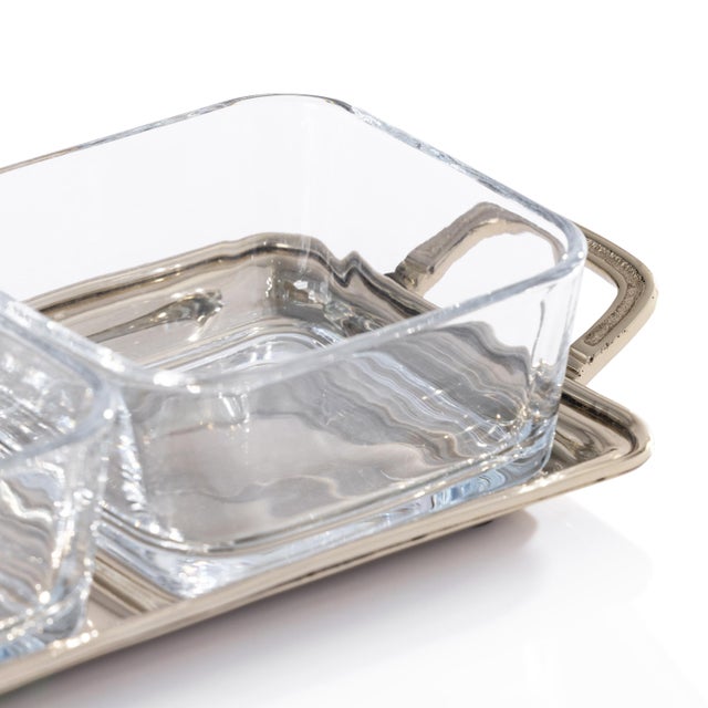 A refined and practical set for entertaining, the Roussillon Condiment Set includes a gold-tone metal tray, three glass...