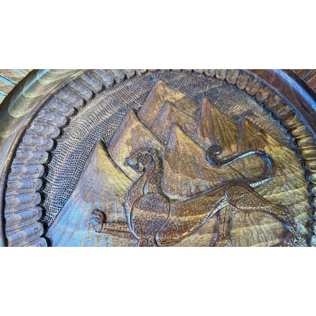 1970s Vintage Carved Wood Alania Ossetia Wall Art Plate Northern Russian Culture For Sale - Image 5 of 6