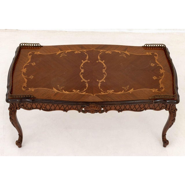 French Louis XV Style Walnut and Satinwood Coffee Table For Sale - Image 3 of 8