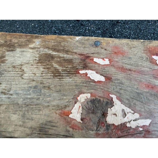 Antique Early American rustic style painted bench Solid wood frame, many layer colors. Not sure about original colors...