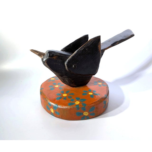 Modern Folk Art by Mikel Davison - Bird on a Flowered Base For Sale - Image 4 of 7