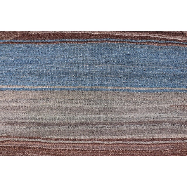 Kilim Rug With Horizontal Stripes in Blue, Brown, and Soft Gray 8'4 X 11'10 For Sale In Atlanta - Image 6 of 13