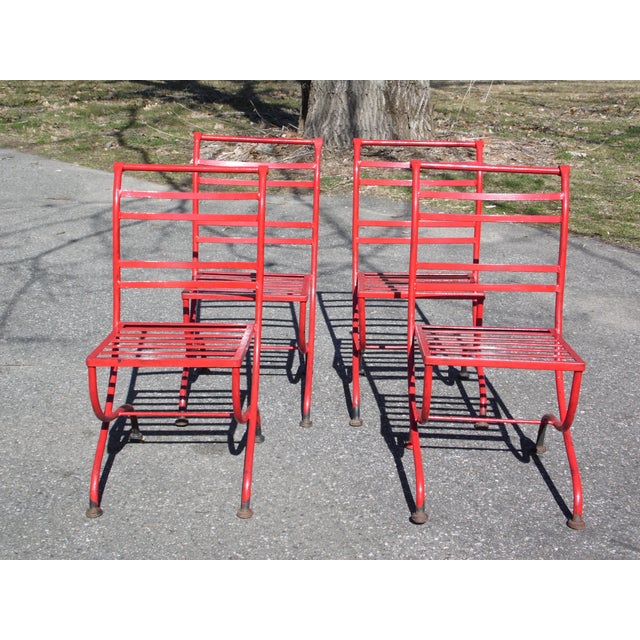 Vintage Set 4 Mid Century Modern Patio Chairs Red Outdoor Metal