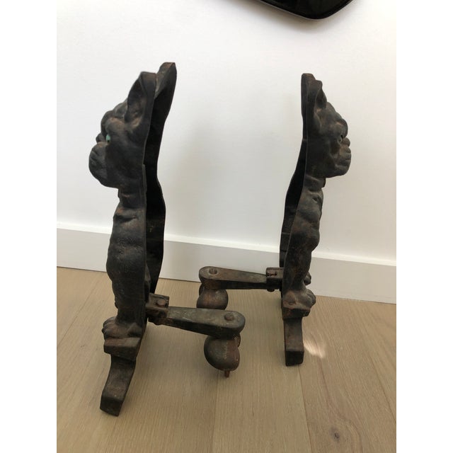 Early 20th Century Cast Iron French Bulldog Fireplace Andirons Set of