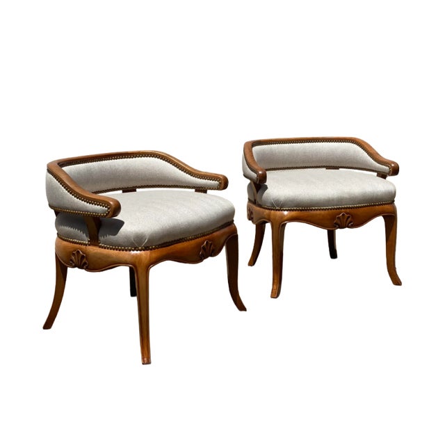 Mid 20th Century Mid 20th Century Vintage Walnut Slipper Chairs - a Pair For Sale - Image 5 of 8