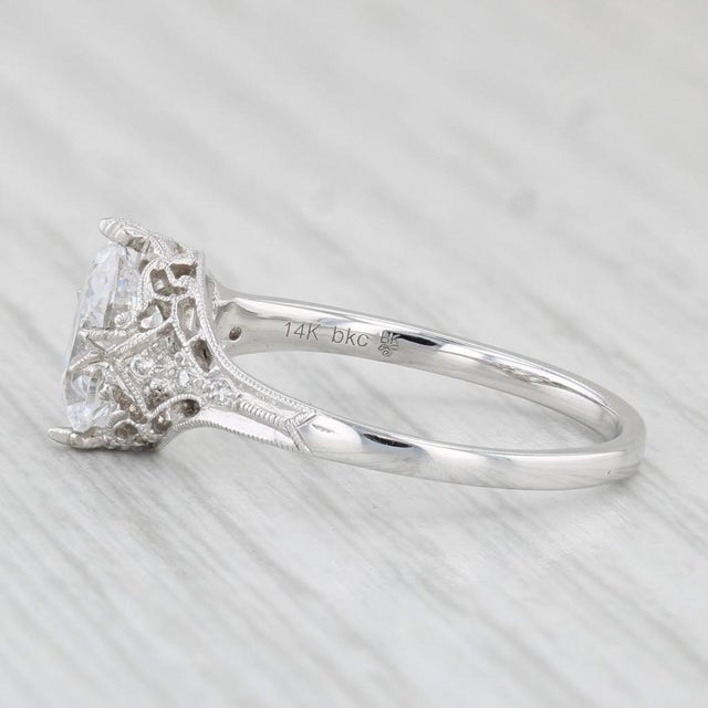 Art Deco New Beverley K Oval Semi Mount Diamond Ring 14k White Gold Size 6.75 Filigree For Sale - Image 3 of 8