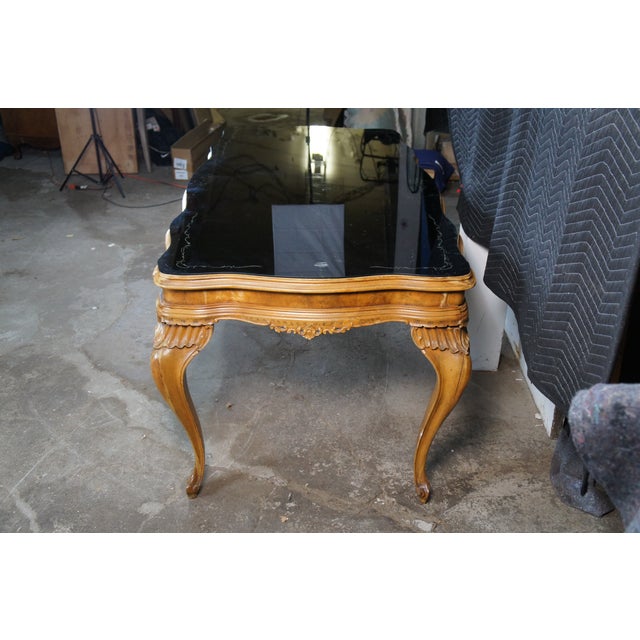 Antique Italian Baroque Venetian Walnut Burl Black Top Glass Dining Table Desk For Sale - Image 15 of 18