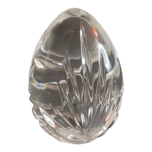 1970s Signed Rogaska Slovenia Etched Crystal Egg Figurine Paperweight