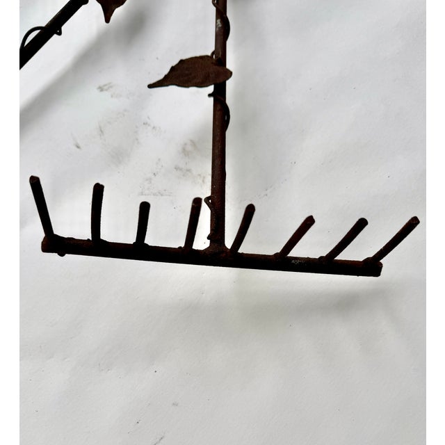 French Provincial Wrought Iron Wall-Mounted Plant Holder With Garden Tools and Leaves For Sale - Image 3 of 10