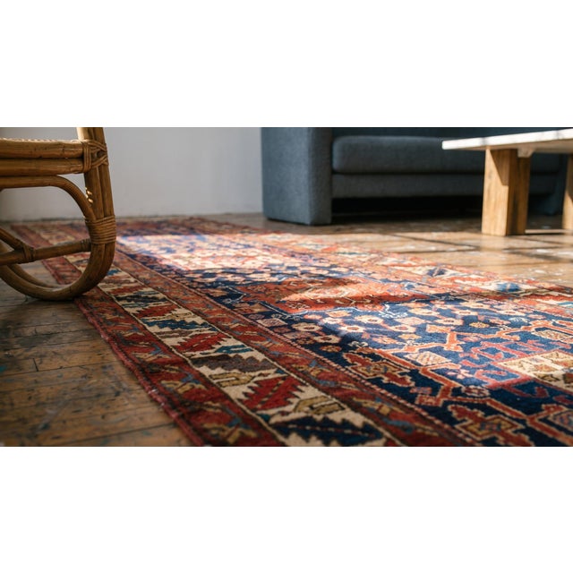 Navy Blue 1900s Blue Navy Geometric Antique Nw Persian Rug 3.08 X 10.04 Handknotted Wool Carpet For Sale - Image 8 of 8