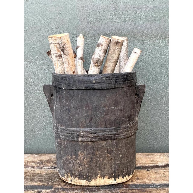 Vintage Patinated Wood Bucket For Sale - Image 10 of 12