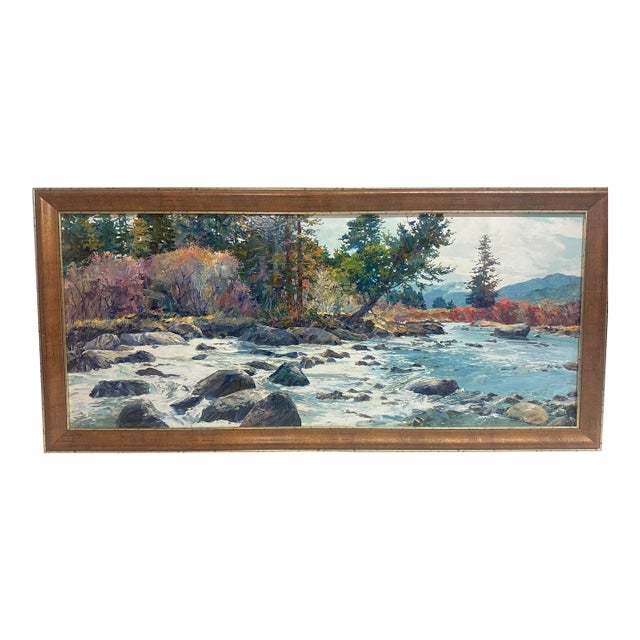 Vintage Original Connie J Boswell 2side Oil Painting Landscape River Expressive Realism For Sale