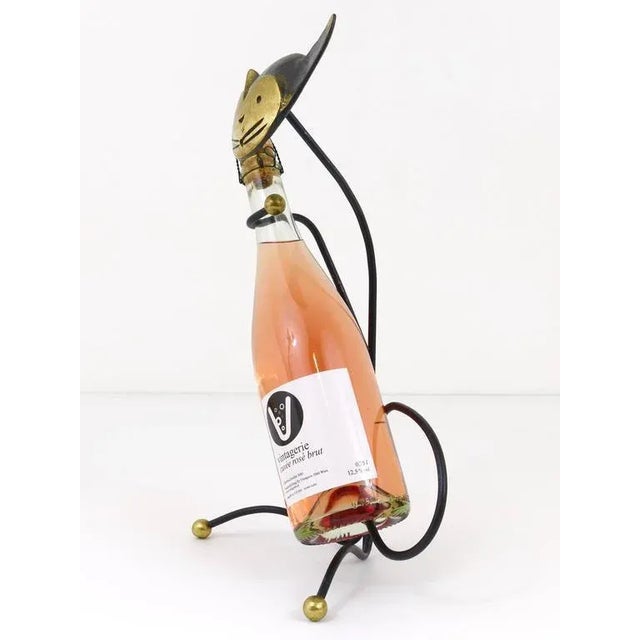 Metal Brass Cat Wine Bottleholder by Walter Bosse attributed to Herta Baller, Austria, 1950s For Sale - Image 7 of 10