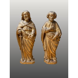Saint Peter and Saint Paul, 17th-century gilt stucco wood sculpture For Sale
