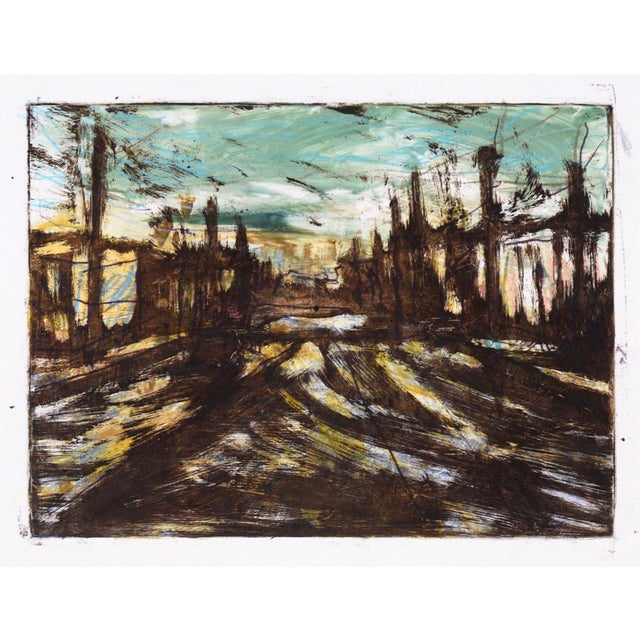 Abstract Expressionism Abstracted Cityscape - Transfer Monotype in Oil on Paper by Heather Speck For Sale - Image 3 of 11